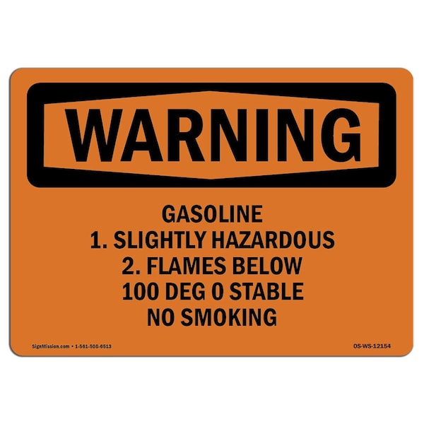 OSHA Warning Sign, 3.5" H, 5" W, Gasoline 1. Slightly Hazardous 2. Flames, Landscape, 10PK